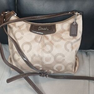 Coach Tan and Brown Canvas Crossbody Bag